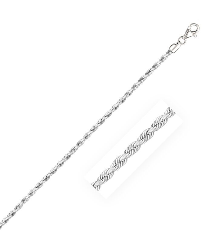 14k White Gold Solid Diamond Cut Rope Bracelet (2.50 mm)