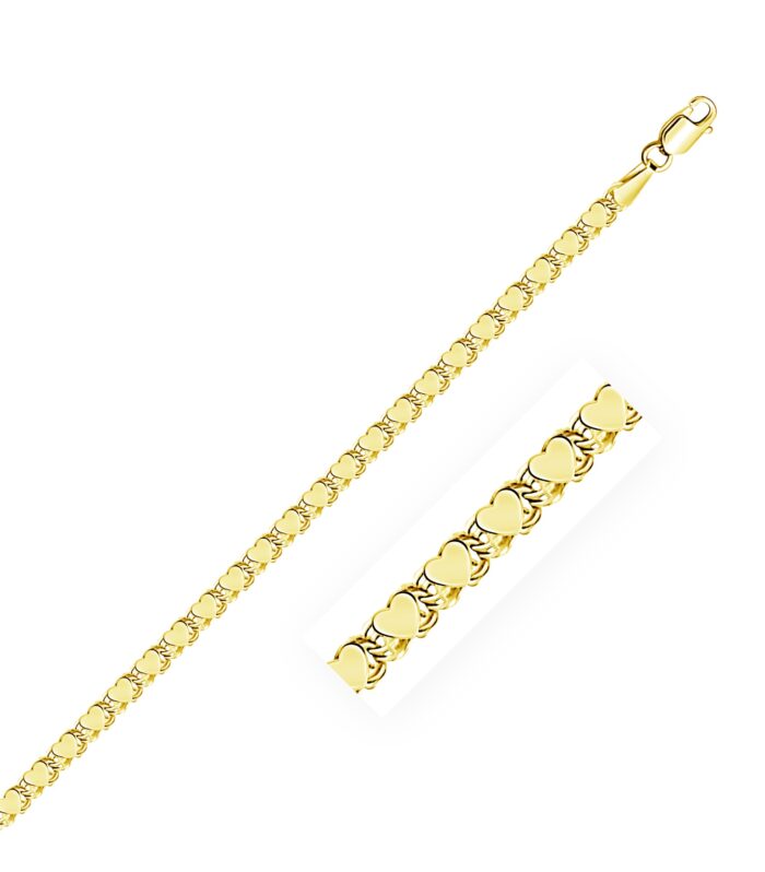 14k Yellow Gold Heart Bracelet (3.00 mm)