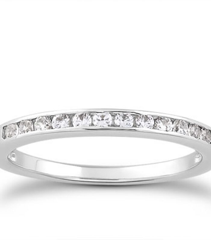 14k White Gold Channel Set Diamond Wedding Ring Band Set 1/3 Around