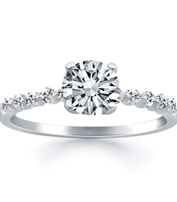 14k White Gold Diamond Engagement Ring with Shared Prong Diamond Accents