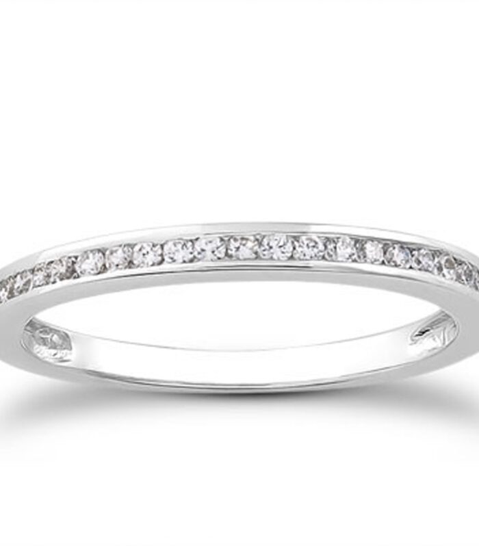 14k White Gold Slender Channel Set Diamond Wedding Ring Band Set 1/2 Around