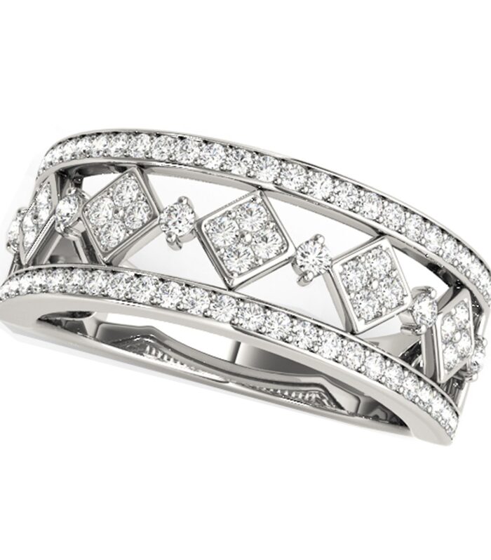 Diamond Studded Square Motif Ring in 14k White Gold (1/2 cttw)
