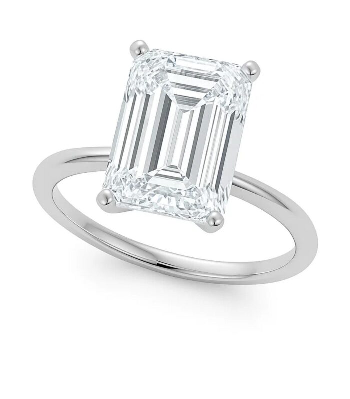 5 Carat Emerald Lab Grown IGI G/VS1 Diamond Solitaire Ring in 14K White Gold