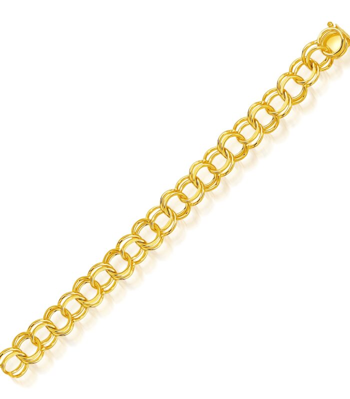 14k Yellow Gold Solid Double Link Charm Bracelet (10.00 mm)