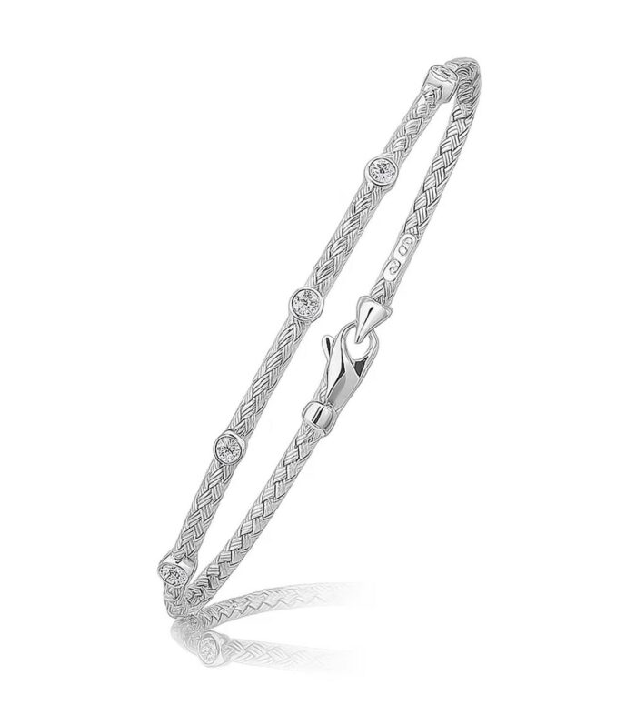 14k White Gold Diamond Accent Station Basket Weave Bracelet (3.00 mm)