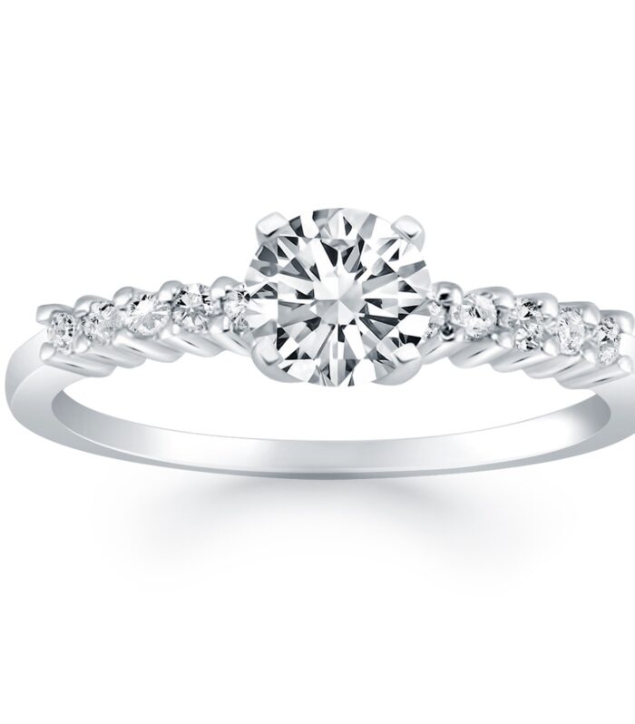 14k White Gold Shared Prong Accent Diamond Engagement Ring