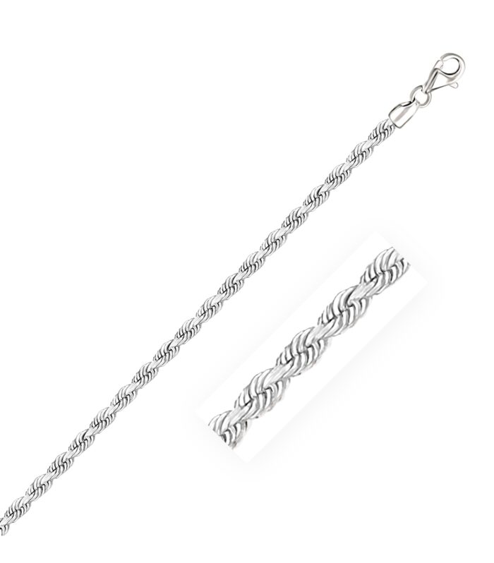 14k White Gold Solid Diamond Cut Rope Bracelet (3.00 mm)