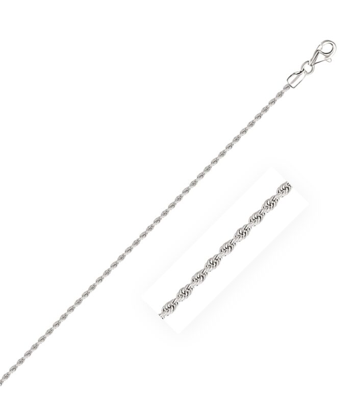 14k White Gold Solid Diamond Cut Rope Bracelet (1.80 mm)