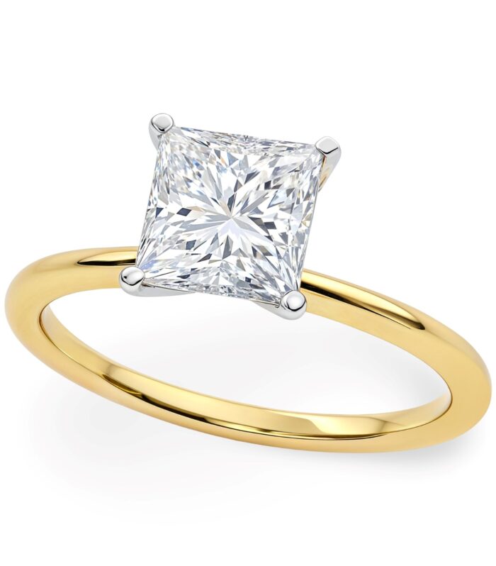 1.50Ct Princess Lab Grown IGI G/VS1 Diamond Ring in 14K Yellow Gold