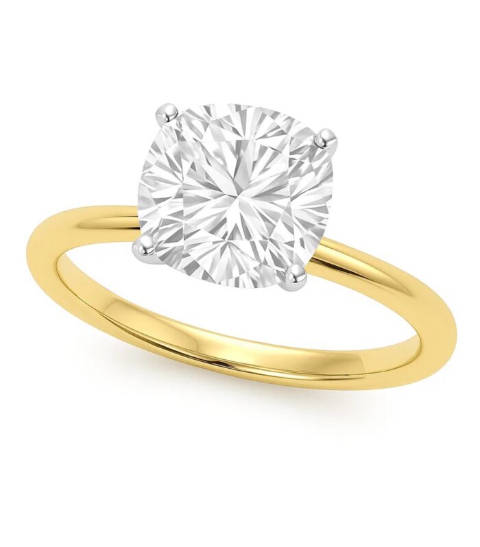 5 Carat Cushion Lab Grown IGI G/VS1 Diamond Solitaire Ring in 10K Yellow Gold