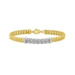 14K Yellow Gold Polished Venetian Link Diamond Pave Curb Bar Bracelet