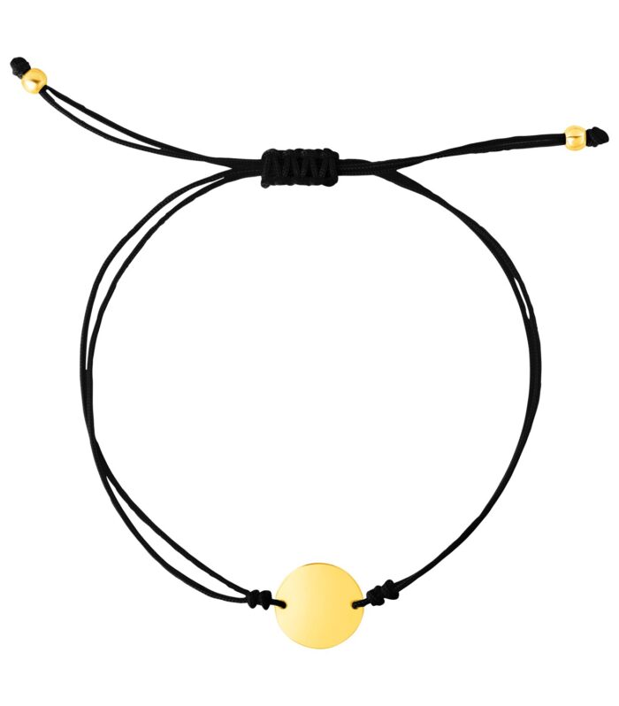 9 1/4 inch Black Cord Adjustable Bracelet with 14k Yellow Gold Circle