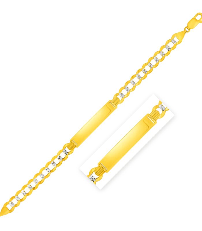 14k Two Tone Gold Mens Curb Chain ID Bracelet with White Pave (8.30 mm)