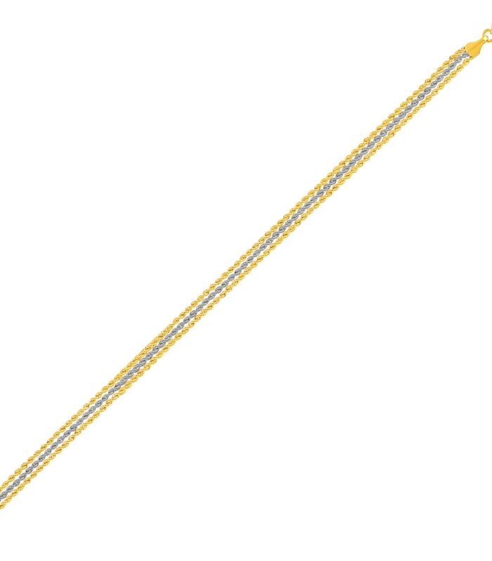 Triple Strand Rope Chain Bracelet in 10k Two Tone Gold (6.35 mm)
