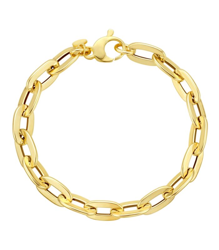 14K Yellow Gold Long Mirror Rolo Link Chain Bracelet (7.30 mm)