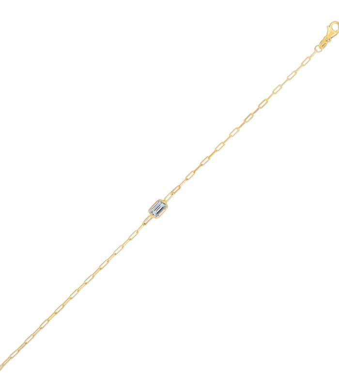14K Yellow Gold White Topaz Paperclip Bracelet (1.50 mm)