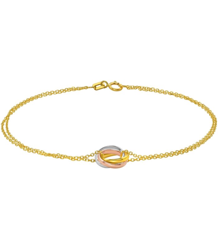 14K Tri Color Gold Trinity Chain Bracelet