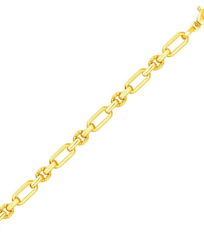 14k Yellow Gold Polished and Textured Link Bracelet (6.30 mm)