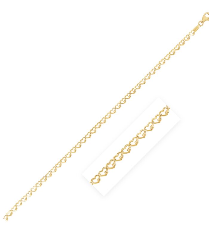 14k Yellow Gold High Polish Heart Link Bracelet  (3.20 mm)