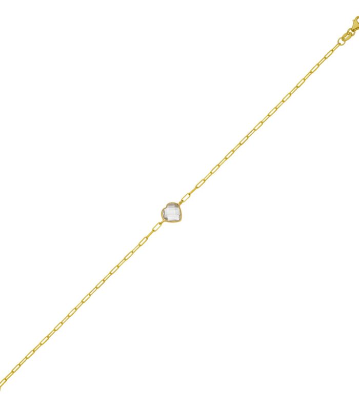 14K Yellow Gold White Topaz Heart Bracelet (1.50 mm)