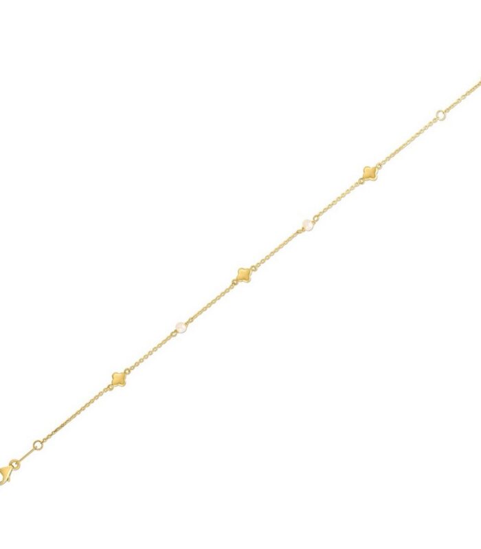 14k Yellow Gold Pearl Clover Bracelet