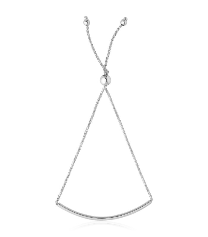 14k White Gold Smooth Curved Bar Lariat Design Bracelet (1.00 mm)