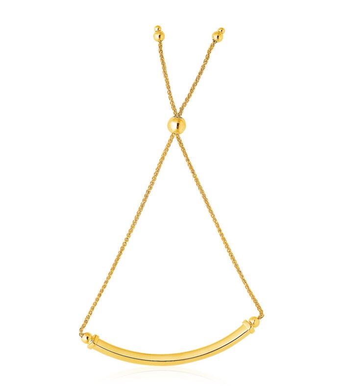 14k Yellow Gold Lariat Bracelet with Polished Curved Bar