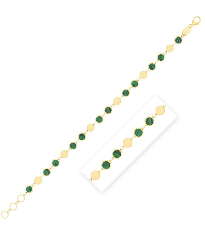 Malachite Gem Alternating Bracelet in 14K Yellow Gold (5.00 mm)