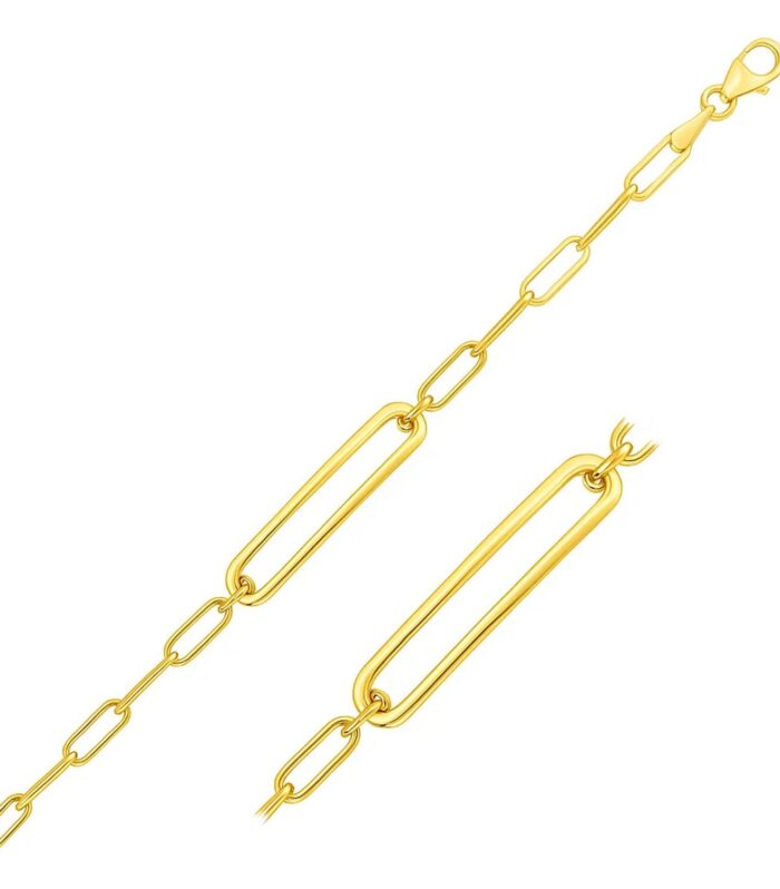 14k Yellow Gold High Polish Open Curved Paperclip Bracelet (3.30 mm)