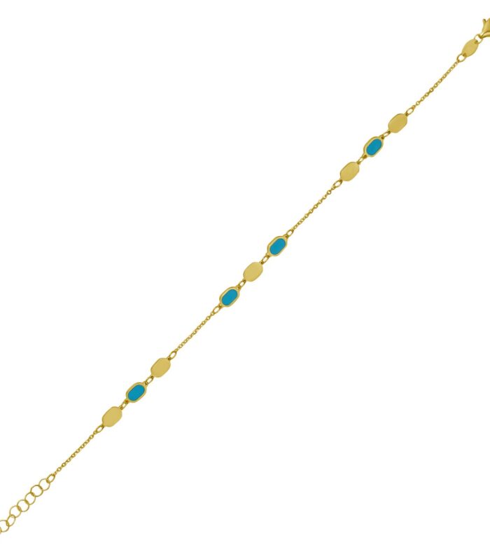 14K Yellow Gold Hexagon Turquoise Inlay Links Bracelet