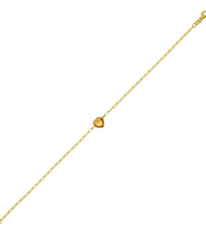 14K Yellow Gold Citrine Heart Bracelet (1.50 mm)