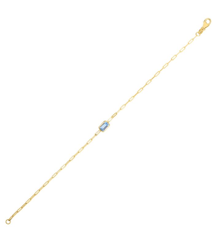 14K Yellow Gold Blue Topaz Paperclip Bracelet (1.50 mm)