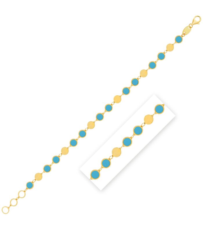 Turquoise Composite Gem Alternating Bracelet in 14K Yellow Gold (5.00 mm)