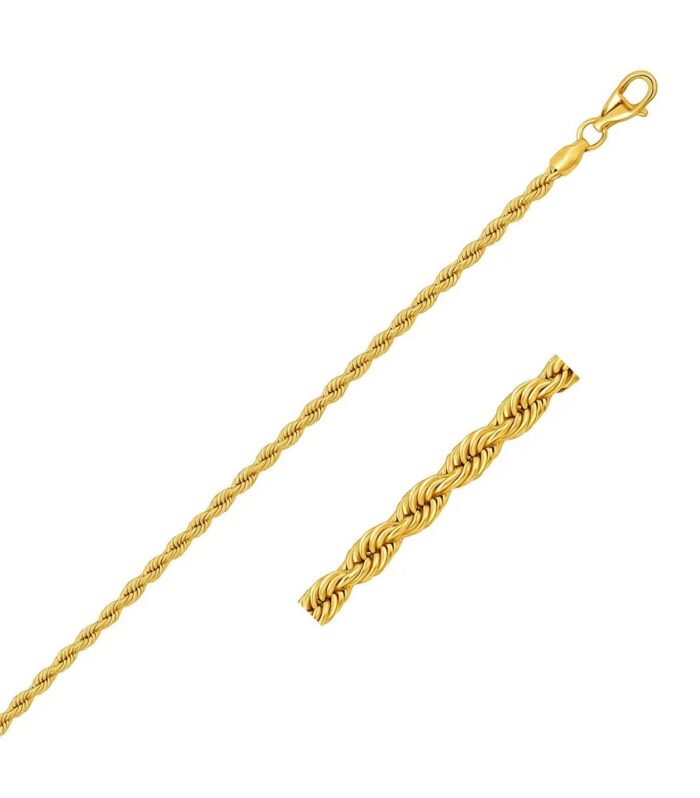 10k Yellow Gold Solid Diamond Cut Rope Bracelet (2.50 mm)