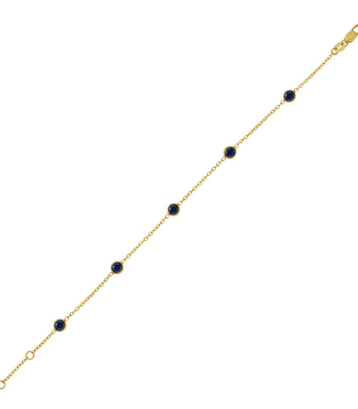 14K Yellow Gold Blue Sapphire Station Bracelet