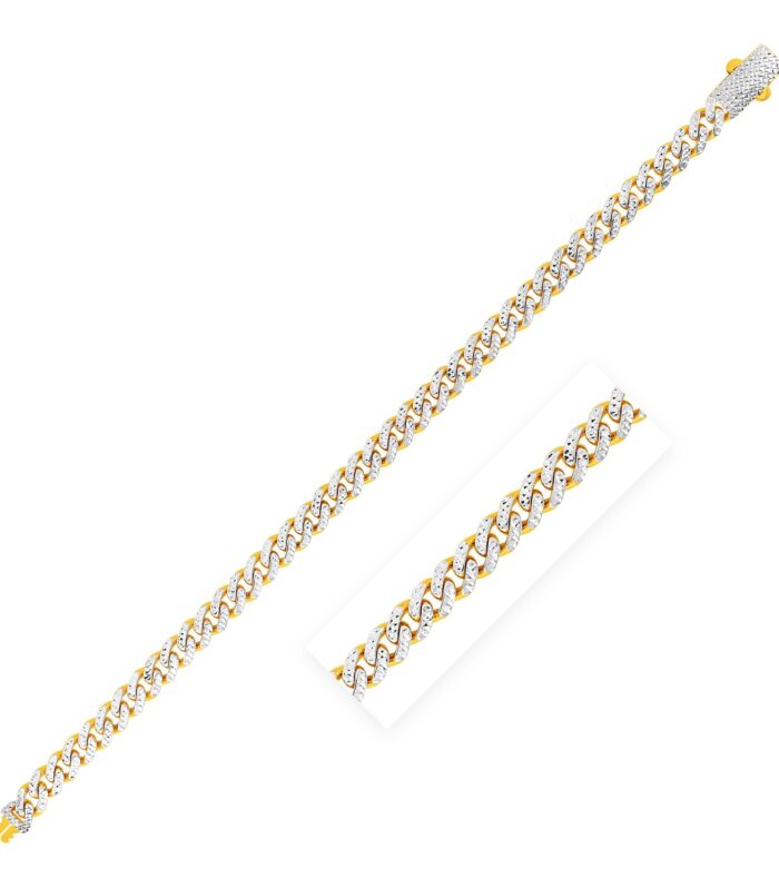 14k Yellow Gold White Pave High Polish Modern Lite Miami Cuban Bracelet(6.50 mm)