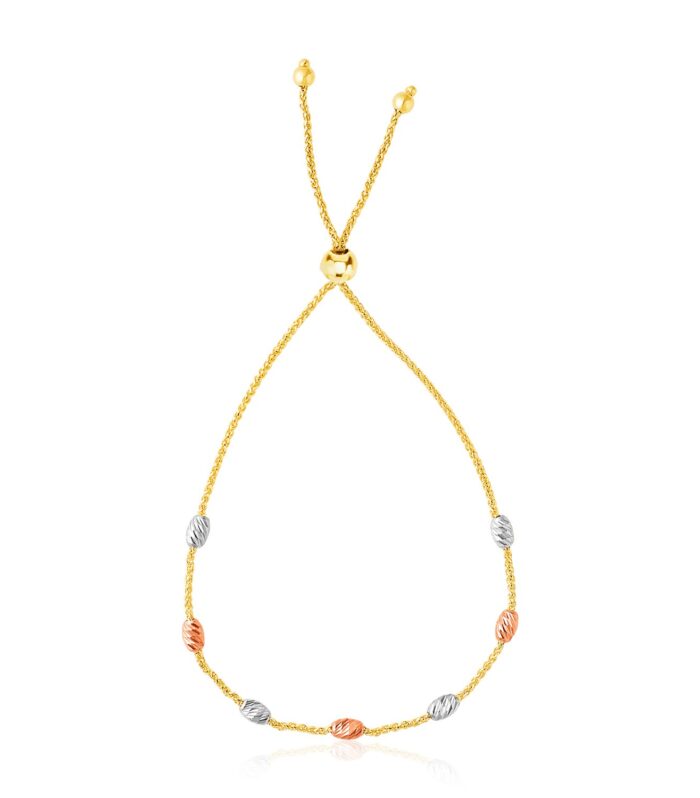 14k Tri-Color Gold Textured Oval Station Lariat Style Bracelet (1.20 mm)
