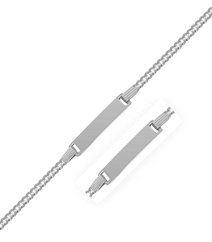 14k White Gold Curb Link Chain Polished Childrens ID Bracelet (3.00 mm)