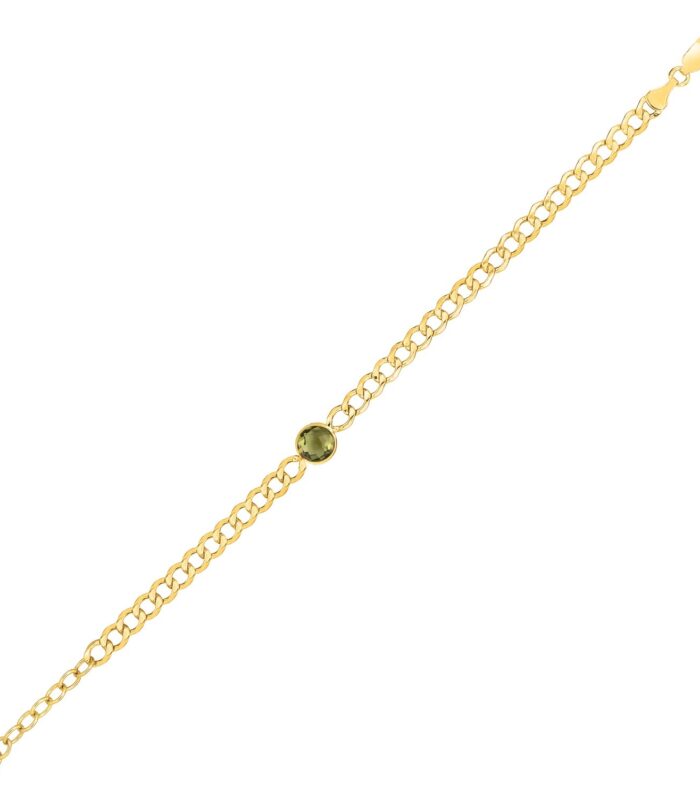 14K Yellow Gold Peridot Curb Chain Bracelet (3.60 mm)