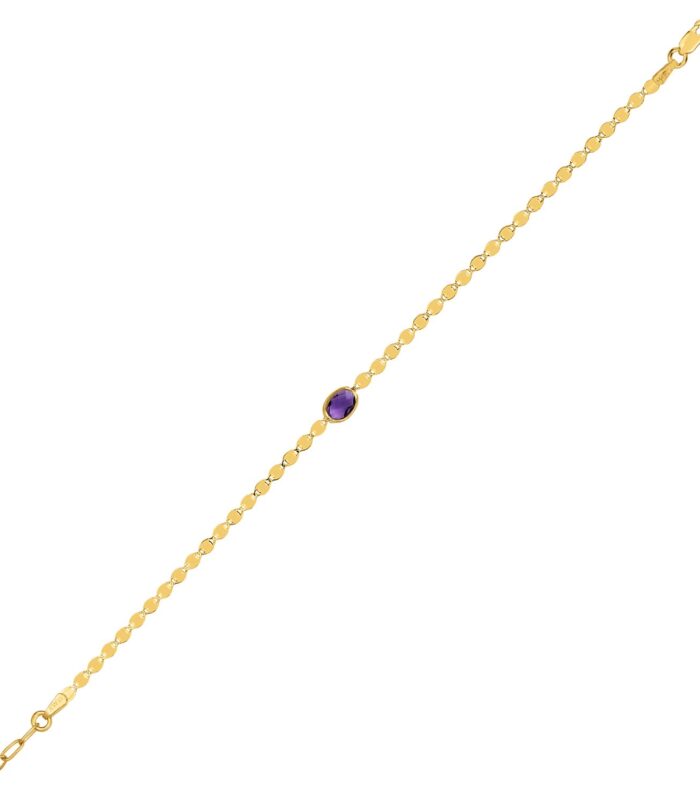 14K Yellow Gold Amethyst Mirrored Chain Bracelet (2.20 mm)