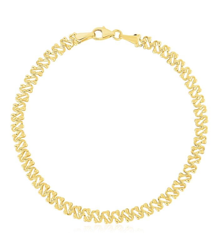 14k Yellow Gold High Polish Textured Fancy Chain Bracelet  (4.00 mm)
