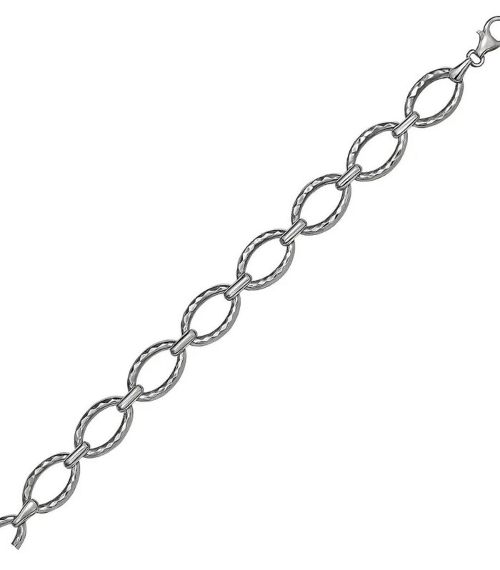 Textured Oval Link Bracelet in 14k White Gold (8.60 mm)