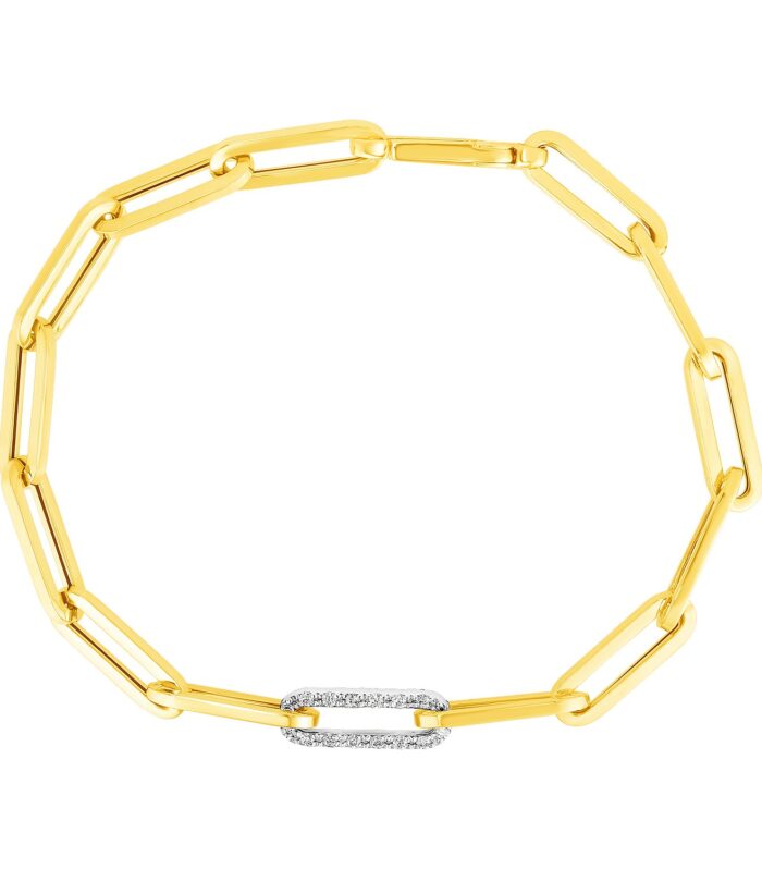 14k Yellow Gold Paperclip Chain Bracelet with Diamond Link (6.00 mm)