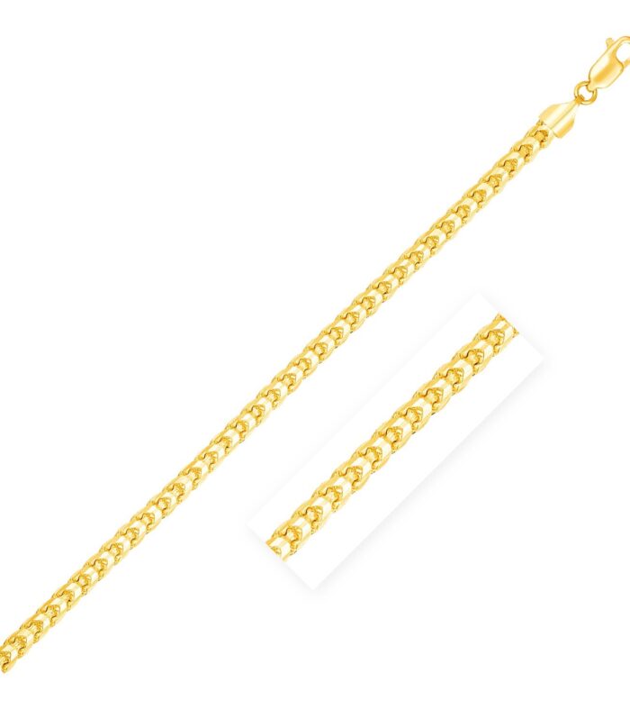 14k Yellow Gold Solid Diamond Cut Round Franco Bracelet (2.70 mm)
