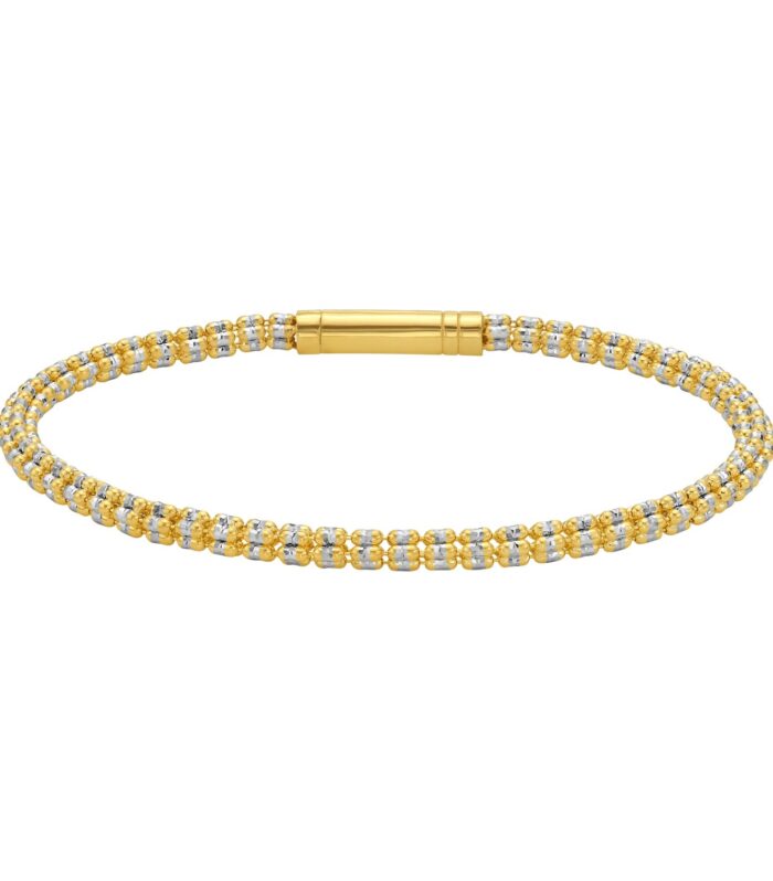14K Two Tone Gold Diamond Cut Bead Chain Bracelet (3.30 mm)