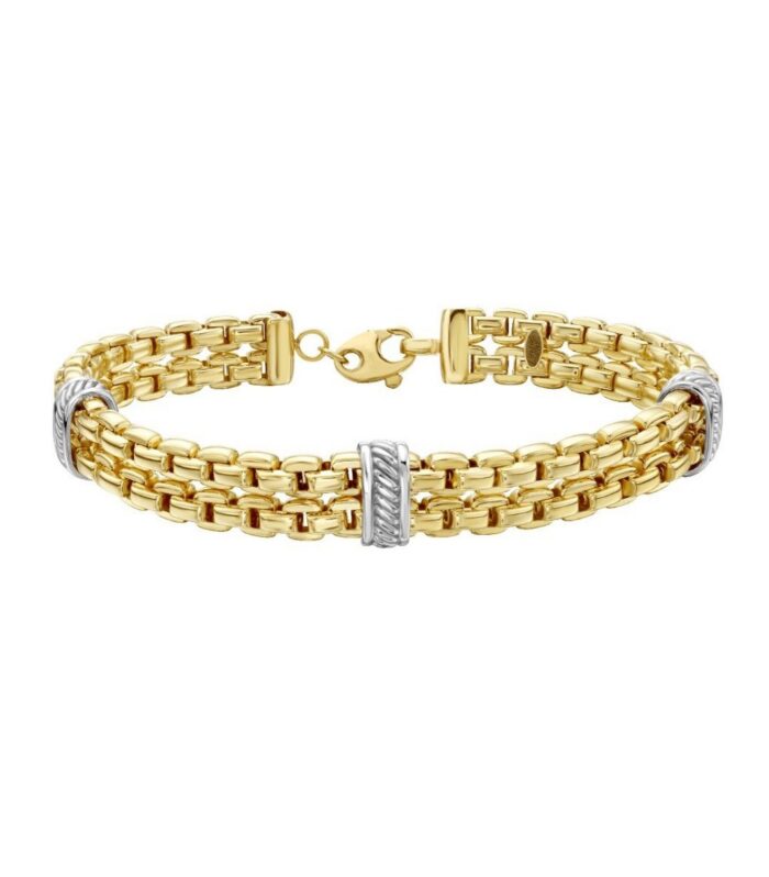 14K Two Tone Venetian Box Double Row Panther Lite Bracelet