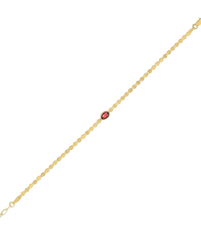 14K Yellow Gold Garnet Mirrored Chain Bracelet (2.20 mm)