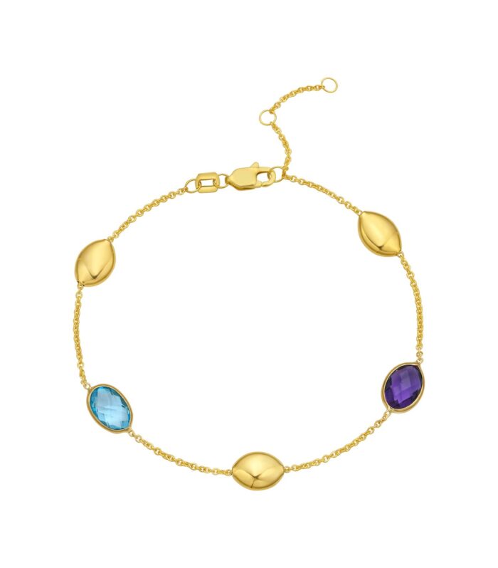 14K Yellow Gold Oval Gemstone and Bead Bracelet
