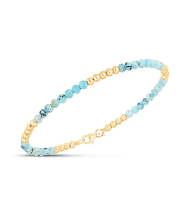 14K Yellow Gold Turquoise Pallina Bead Bracelet (3.00 mm)