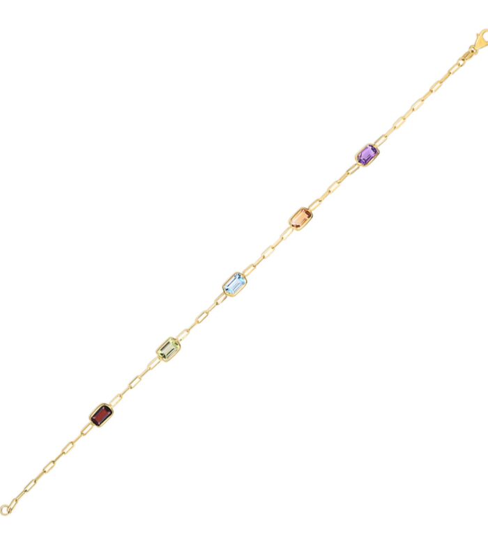 14K Yellow Gold Multi Gemstone Paperclip Bracelet (1.50 mm)